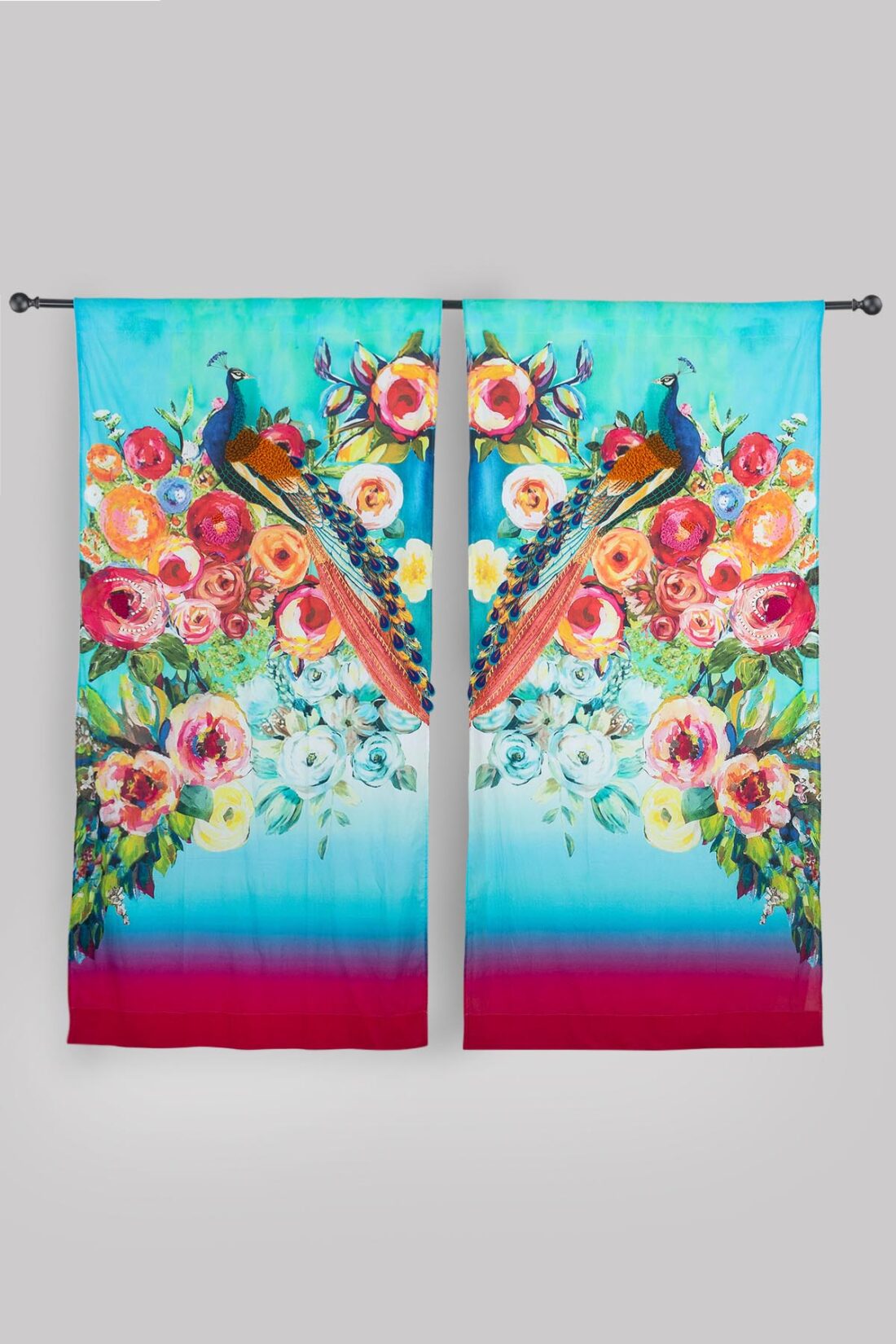 Floral peacock curtain set