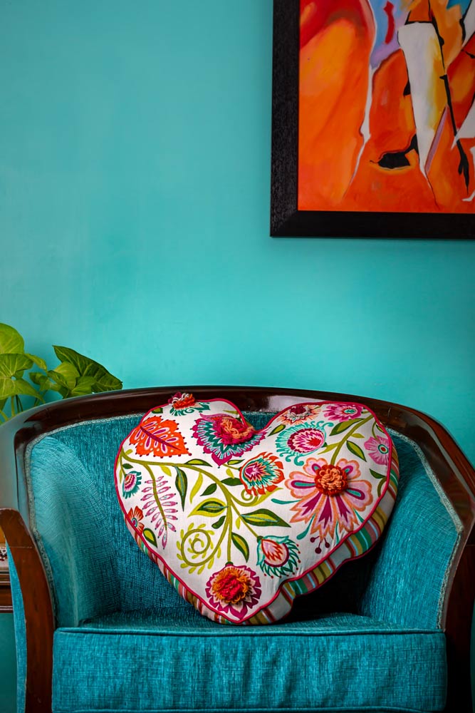 Floral Heart Cushion with Cotton Fabric