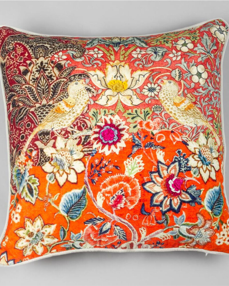 Florid bird velvet cushion