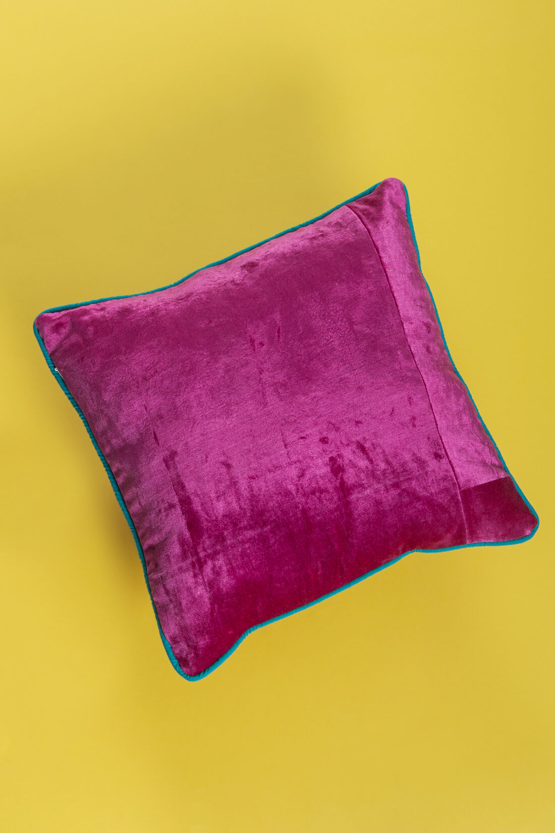 Kantha embroidery Velvet cushion ( Fuchsia pink )