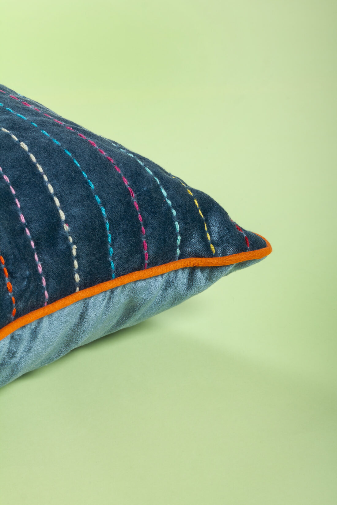 Kantha embroidery Velvet cushion ( Smoke grey )