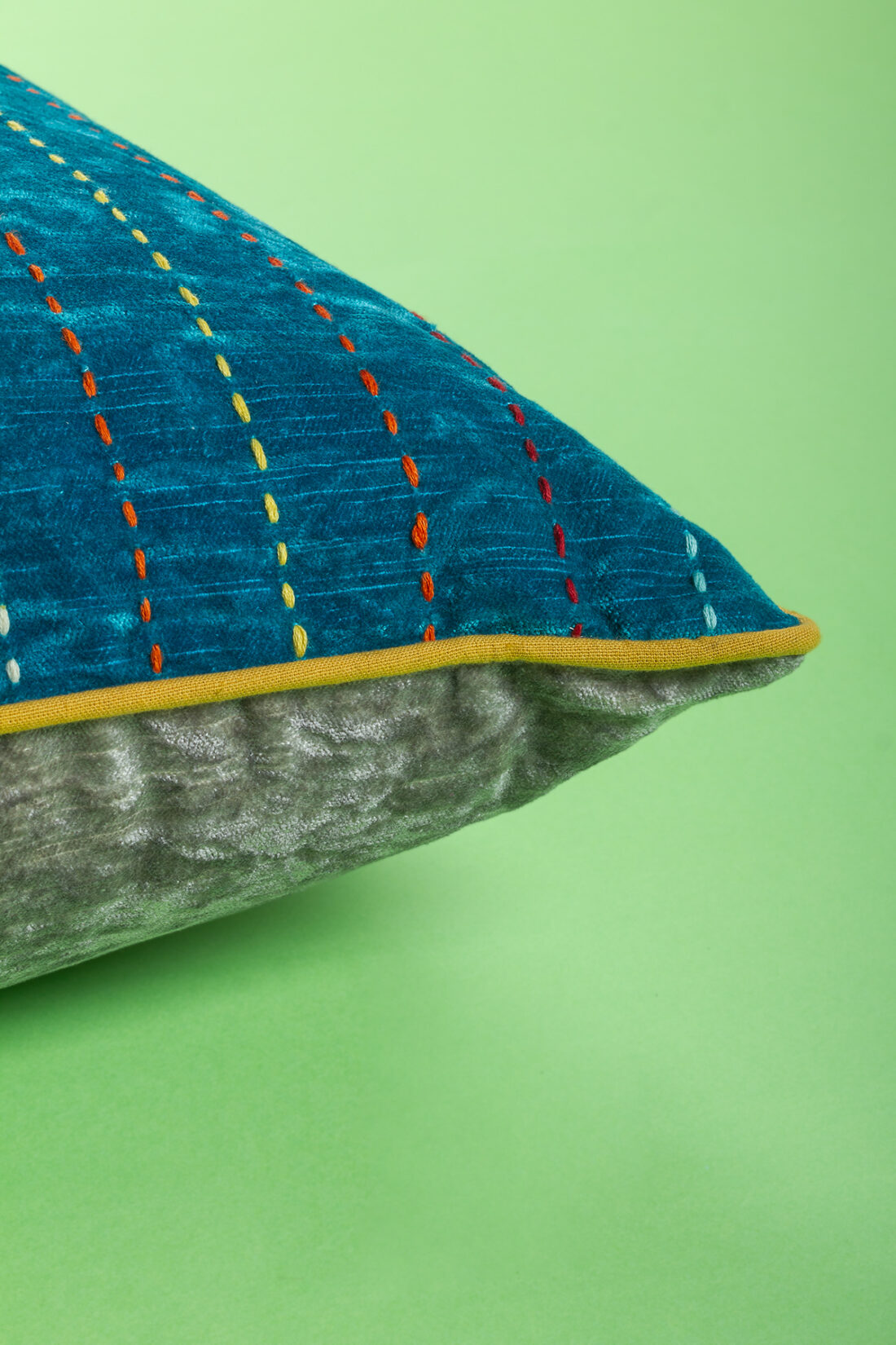 Kantha embroidery Velvet cushion ( Teel blue )