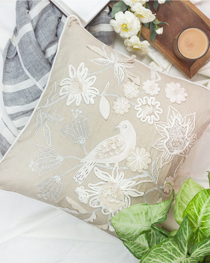 Neutral Dove Floral Cushion