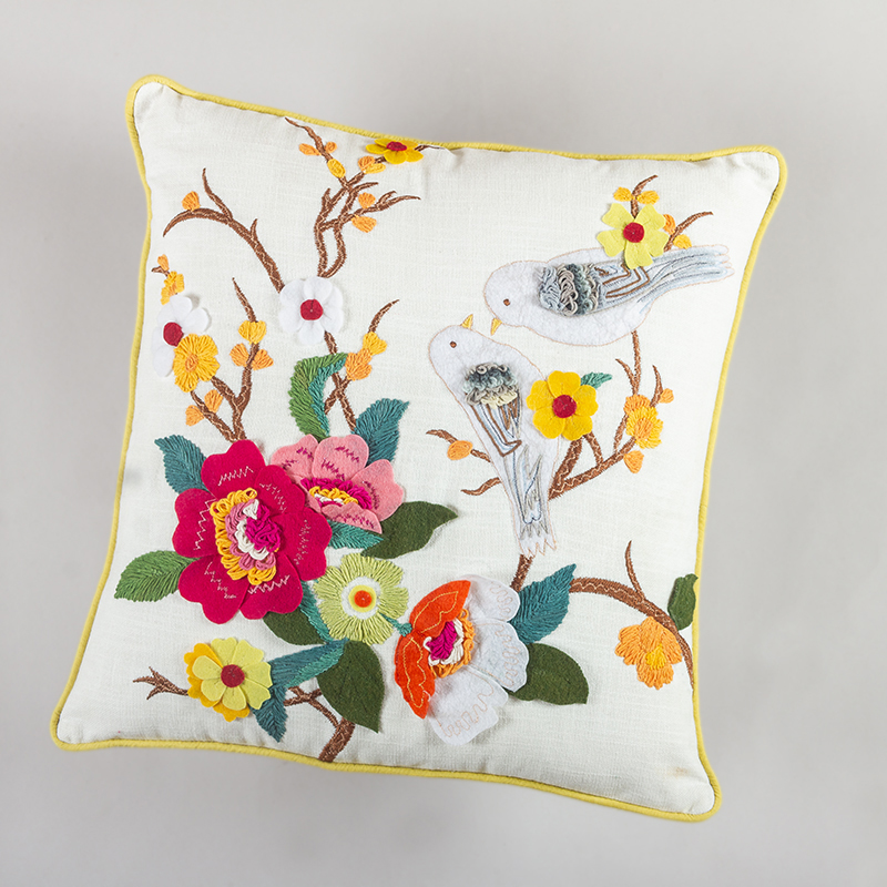 Patched Floral Embroidered Cushion