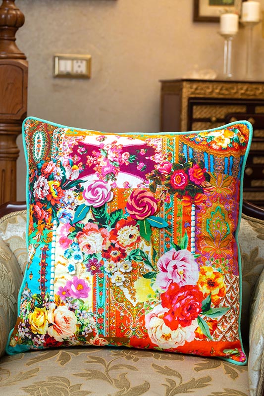 Textured Fabric Bohomian floral cushion